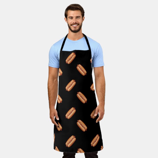 Tablier Motif de restauration rapide Hot Dog sur fond noir (Porté)