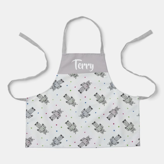 Tablier Motif de robots gris (Recto)