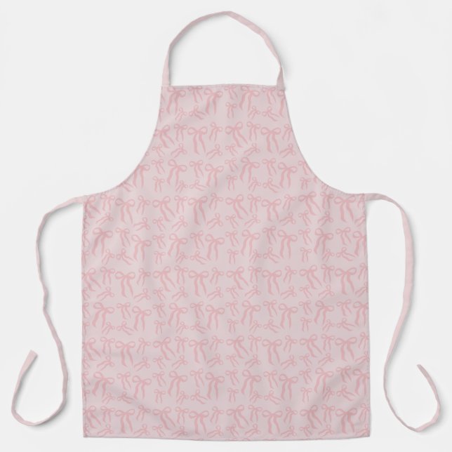 Tablier Motif de rubans roses Boho sur fond rose poudré (Recto)