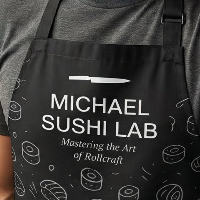 Tablier Motif de sushi moderne avec nom de chef unique (Custom sushi chef apron with name for home cooks and sushi lovers)