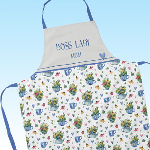 Tablier Motif de Tea Party Fleur sauvage Blue Watercolor