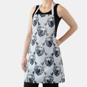 Tablier Motif de tête de loup blanc - Blanc