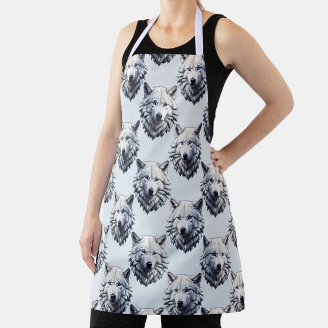 Tablier Motif de tête de loup blanc - Blanc (Créateur téléchargé)