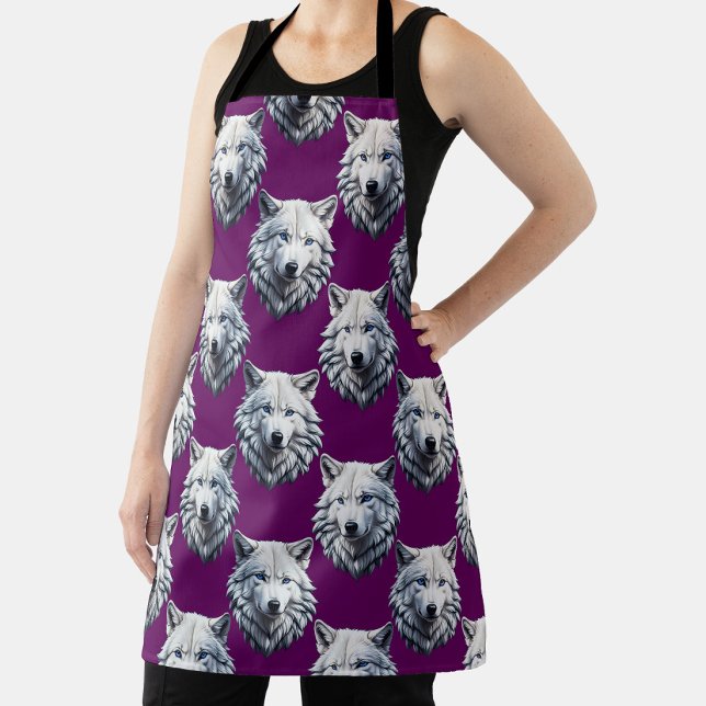 Tablier Motif de tête de loup blanc design violet  (Créateur téléchargé)
