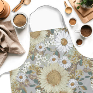 Tablier Motif de tournesol gris floral