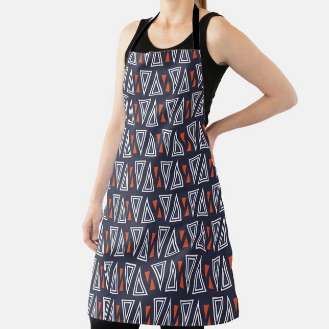 Tablier Motif de triangles géométriques bleu foncé et roug (Insitu)