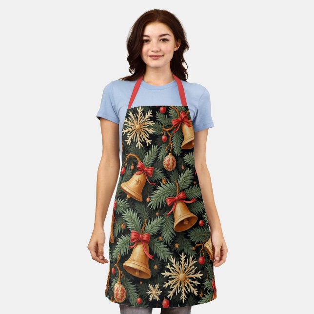 Tablier Motif de vacances, cloches de Noël avec flocons de (Porté)
