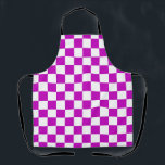 Tablier Motif de vérification À damiers blanc violet<br><div class="desc">Chèque violet et blanc À damiers conception Motif Carré géométrique</div>