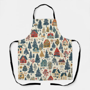 Tablier Motif de village de Noël en bois de Navy Rouge