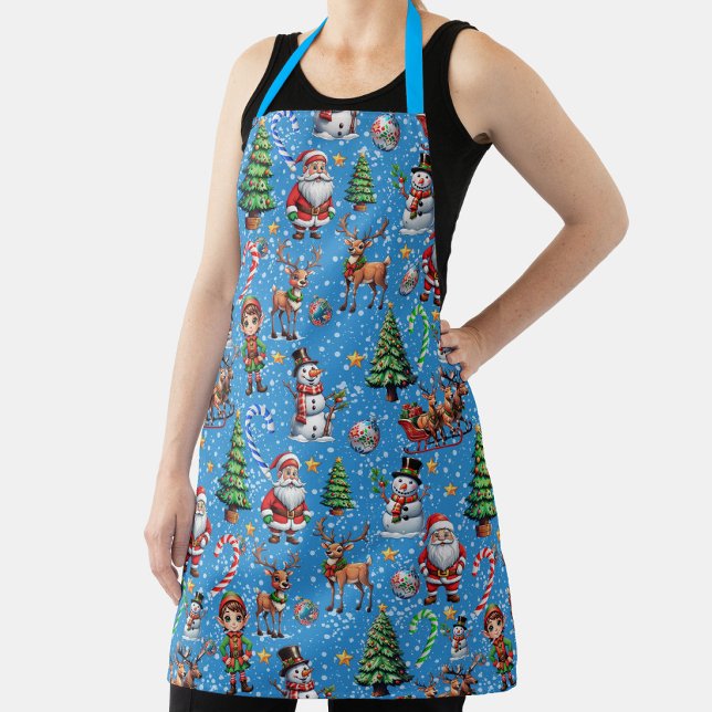 Tablier Motif décoratif de Noël sur fond bleu (Créateur téléchargé)
