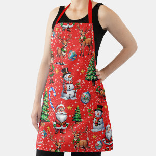 Tablier Motif décoratif de Noël sur fond rouge