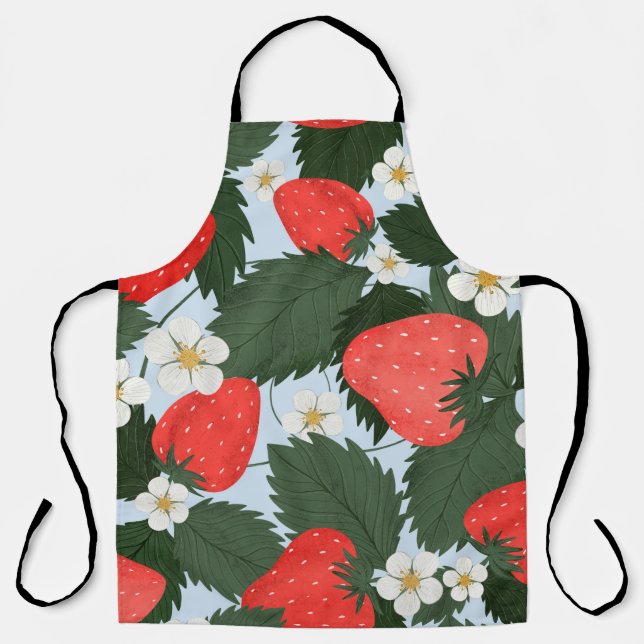 Tablier Motif d'été avec fraises. Laine de fraises (Recto)