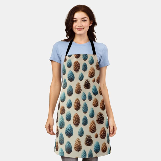 Tablier Motif d'hiver de Pinecone bleu et Brown (Porté)