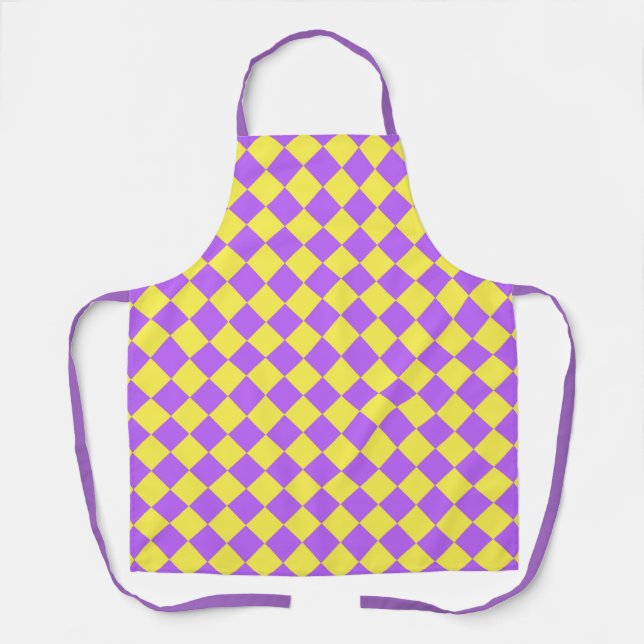 Tablier Motif diamant à carreaux jaune violet (Recto)