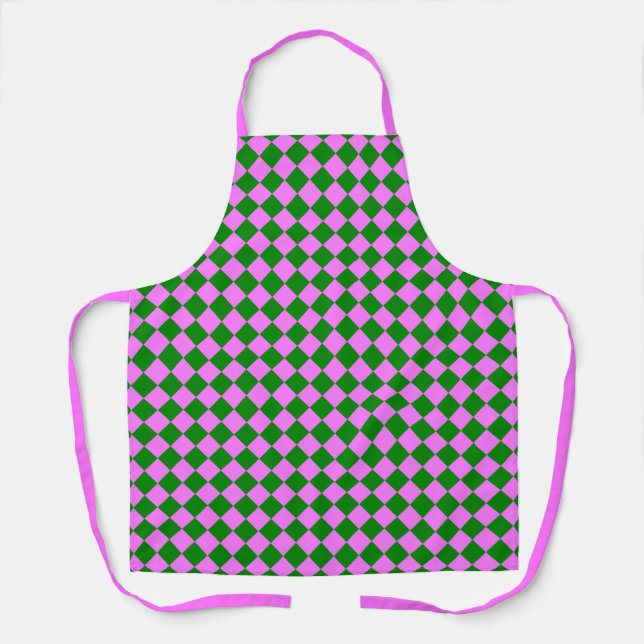 Tablier Motif diamant à carreaux rose vert (Recto)