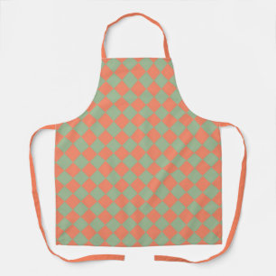 Tablier Motif diamant à carreaux vert olive et rose saumon