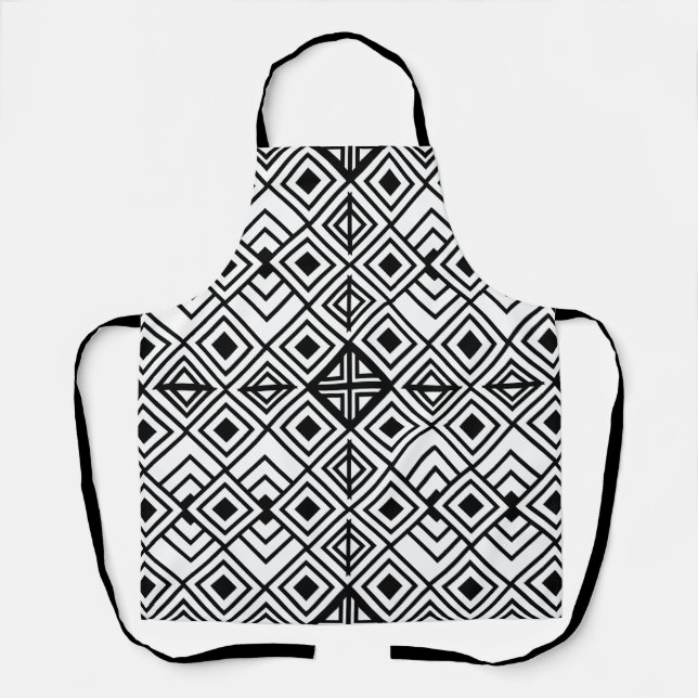 Tablier Motif diamant géométrique noir et blanc    (Recto)