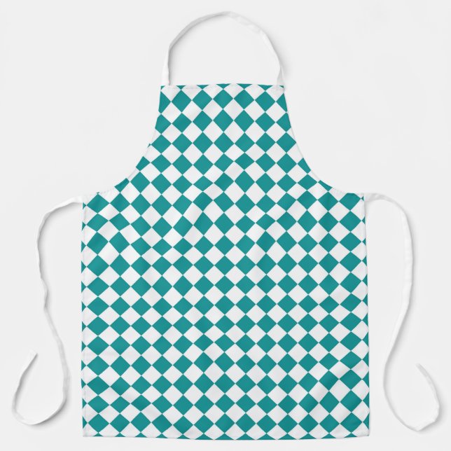 Tablier Motif diamant turquoise blanc Checker (Recto)