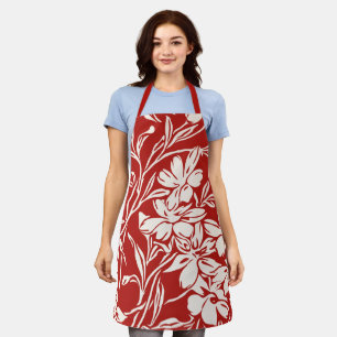 Tablier Motif d'illustration florale abstraite rouge éléga