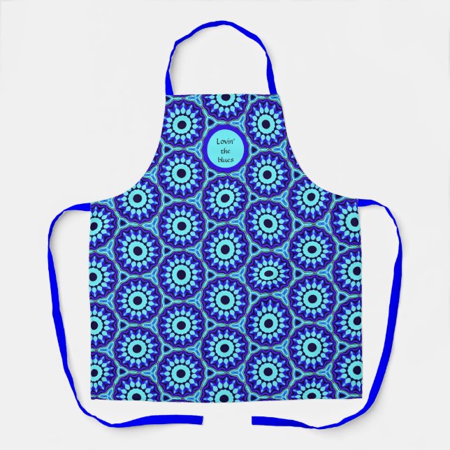 Tablier Motif d'impression géométrique bleu vibrant sur to (Recto)