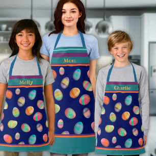 Tablier Motif d'Oeuf de Pâques bleu Nom personnalisé