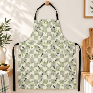Tablier Motif d'olive de campagne française aquarelle vert
