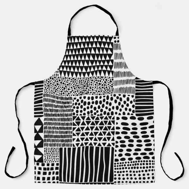 Tablier Motif doodle noir et blanc sans couture. Dessin ma (Recto)