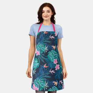 Tablier Motif du Jardin des Fleurs Tropicales Bleues