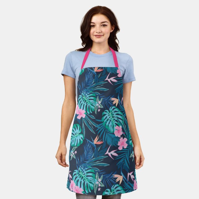 Tablier Motif du Jardin des Fleurs Tropicales Bleues (Porté)