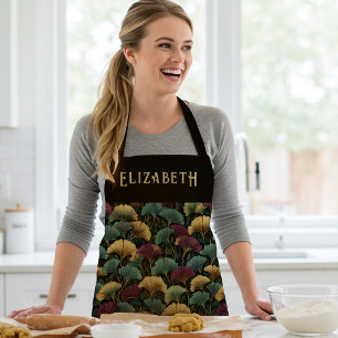 Tablier Motif élégant de Ginkgo Nom personnalisé sarcelle