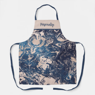 Tablier Motif élégant Indigo Blue Cream Marble