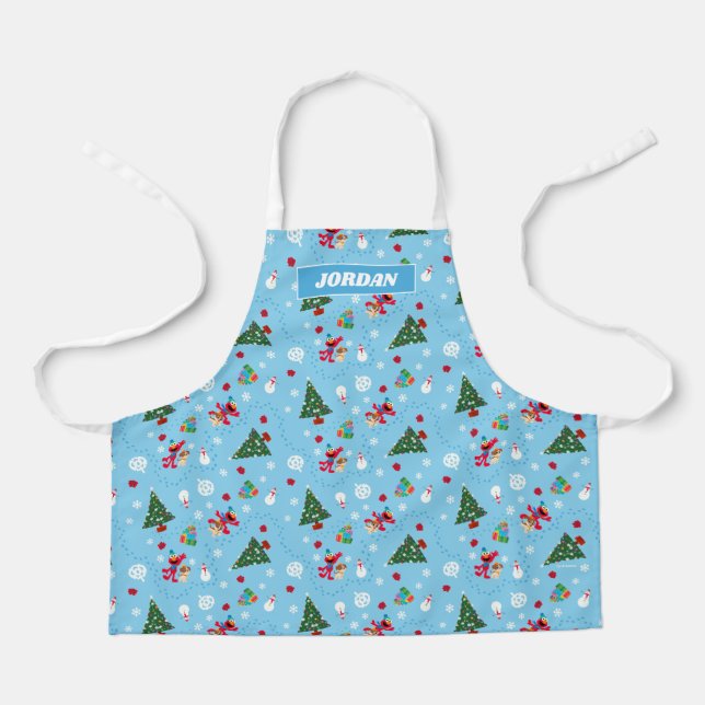 Tablier Motif Elmo & Tango Noël Bleu (Recto)