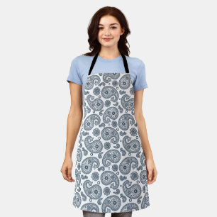 Tablier Motif en cachemire bleu foncé indien sur blanc