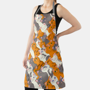 Tablier Motif en diagonale du chat noir blanc gingembre