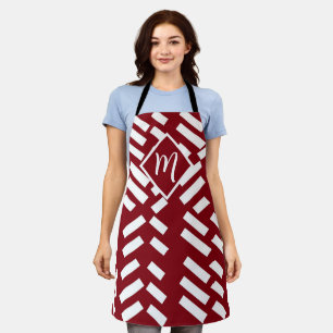 Tablier Motif en diagonale minimaliste rouge, Monogramme