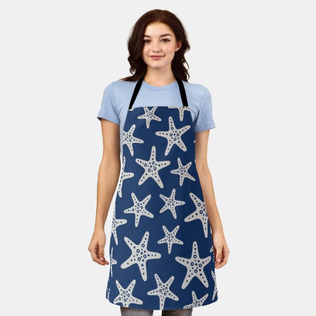 Tablier Motif Étoile de Mer Bleu (Porté)