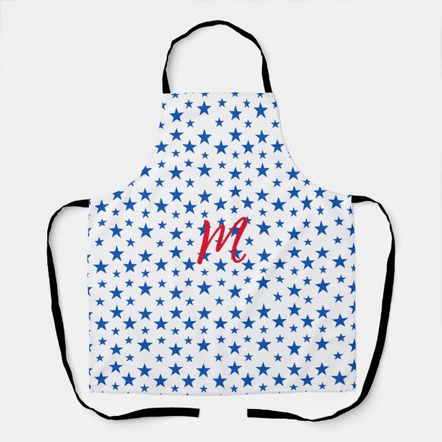 Tablier Motif étoile personnalisable bleu et blanc (Recto)