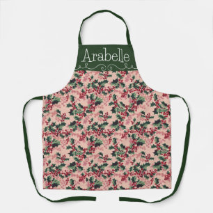 Tablier Motif Festive rose et vert Holly Ivy