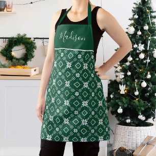 Tablier Motif Festive vert et blanc nordique de flocon de