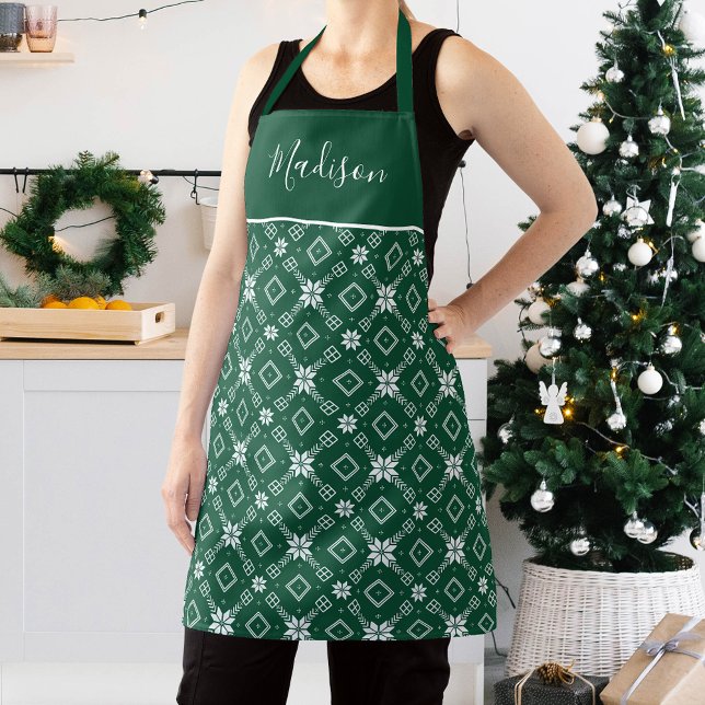 Tablier Motif Festive vert et blanc nordique de flocon de  (Créateur téléchargé)
