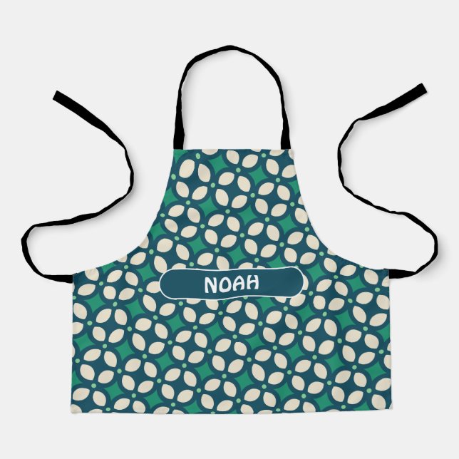 Tablier Motif feuille bleu vert minimal (Recto)