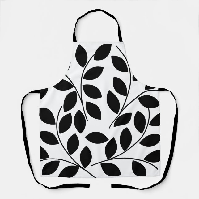 Tablier Motif Feuille noir (Recto)