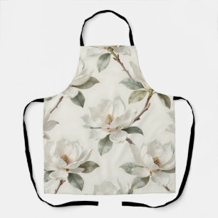 Tablier Motif Fleur de Magnolia Douce et Neutre