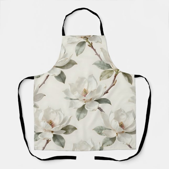Tablier Motif Fleur de Magnolia Douce et Neutre (Recto)