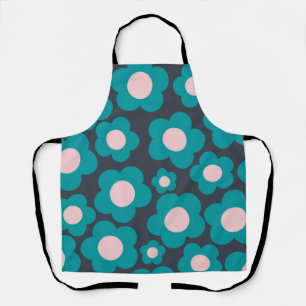 Tablier Motif fleur hippie bleu rose prépa