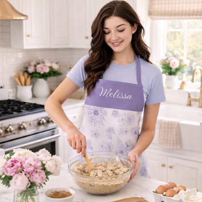 Tablier Motif Fleur Pourpre Nom Personnalisé  (Créateur téléchargé)