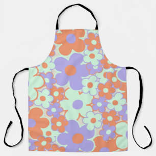 Tablier Motif fleur retro Y2K 70s bleu violet orange
