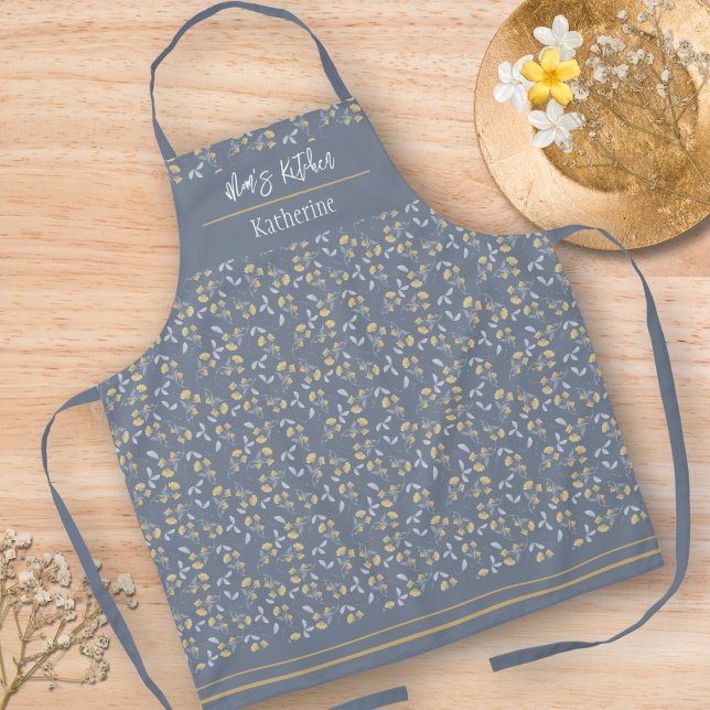 Tablier Motif Fleur sauvage jaune sur bleu ardoise (Créateur téléchargé)