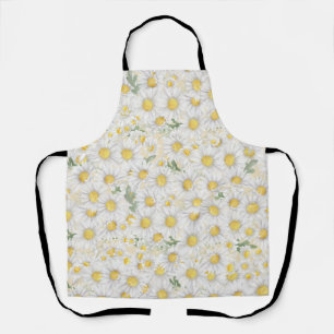 Tablier motif fleurs blanches aquarelle
