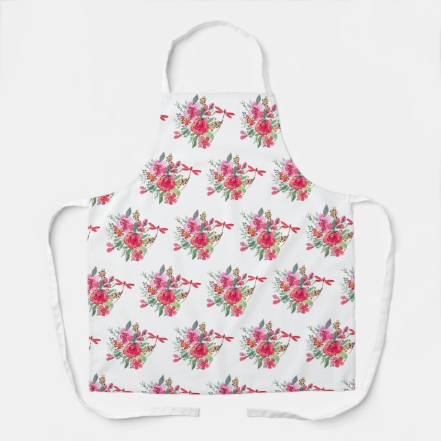 Tablier Motif fleurs roses et libellules  (Recto)